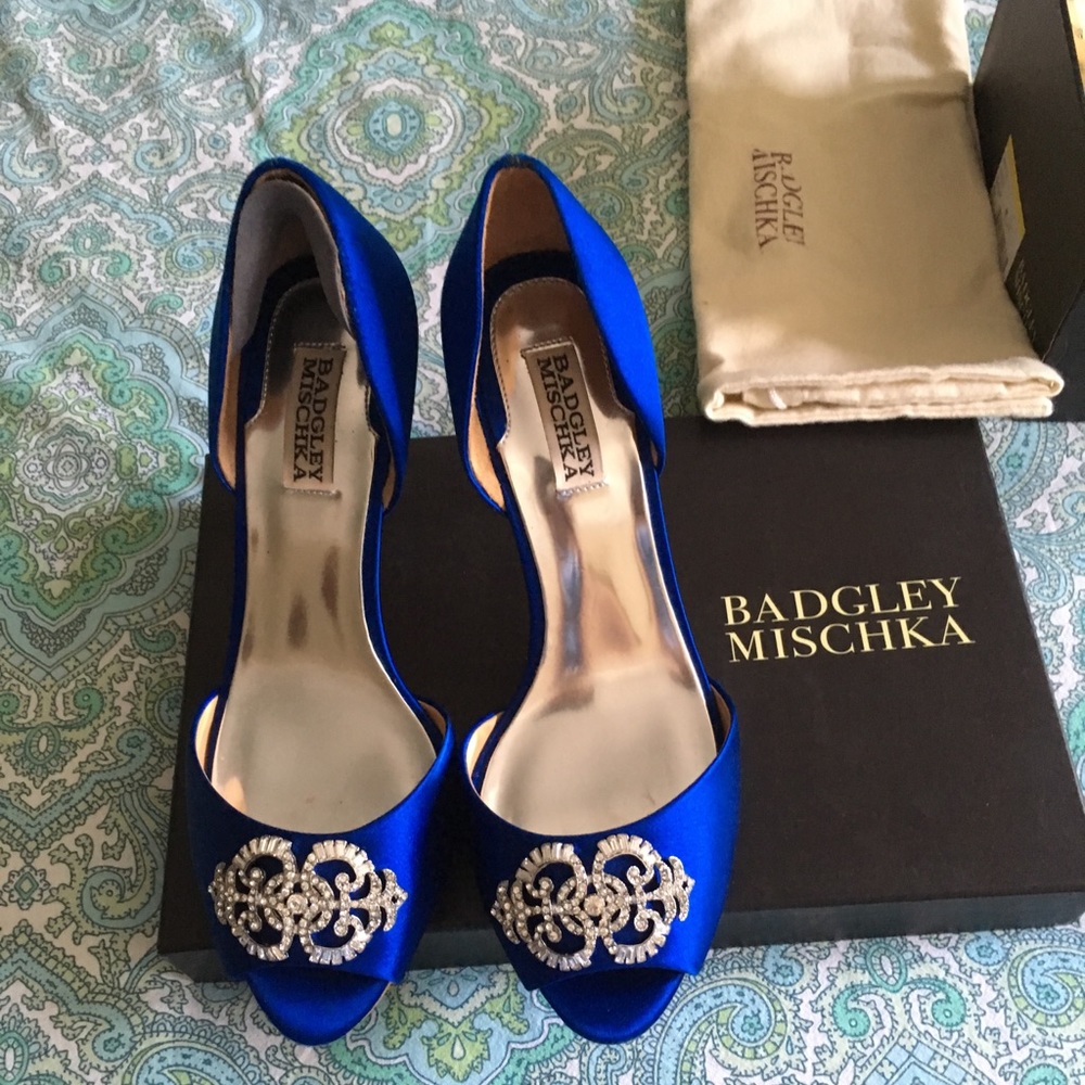 Royal Blue Peep Toe Badgley Mischka Heels Sz 9.5